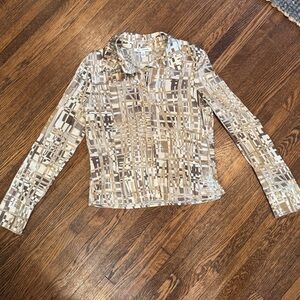 Vintage St. John 70s Fitted Long Sleeve Button Down Silk Shirt Size 8 Medium